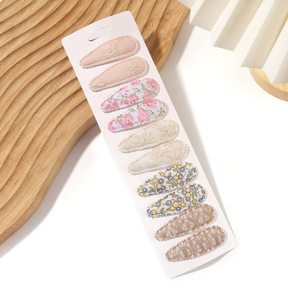 10Pcs/Lot Fresh Print Cotton Alloy Hair Clips for Kids Fabric Plaid BB Hairpins Girl Hairgripe Headwear Baby Hair Accessories