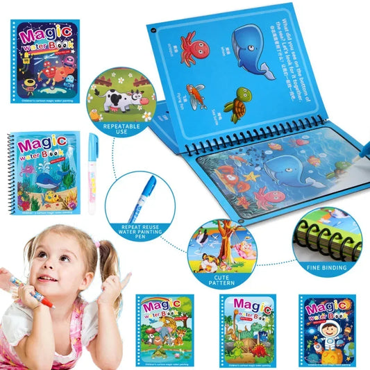 Drawing Coloring Books for Kids Magic Water Book with Pen 2 To 4 Years Old Children Learning Education Toy Baby Montessori Toys