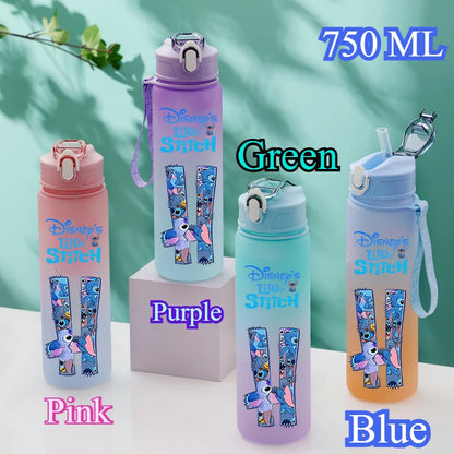 750ML Disney Stitch Letter A-Z Printed Water Bottle Large Capacity Drinking Portable Anime Outdoor Sport Water Cup Bottle Gift