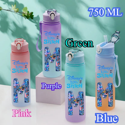 750ML Disney Stitch Letter A-Z Printed Water Bottle Large Capacity Drinking Portable Anime Outdoor Sport Water Cup Bottle Gift