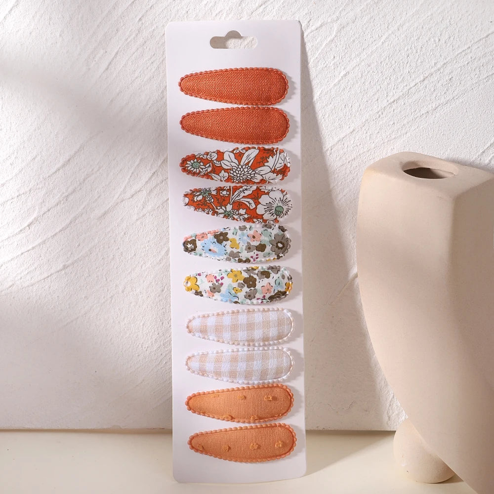 10Pcs/Lot Fresh Print Cotton Alloy Hair Clips for Kids Fabric Plaid BB Hairpins Girl Hairgripe Headwear Baby Hair Accessories