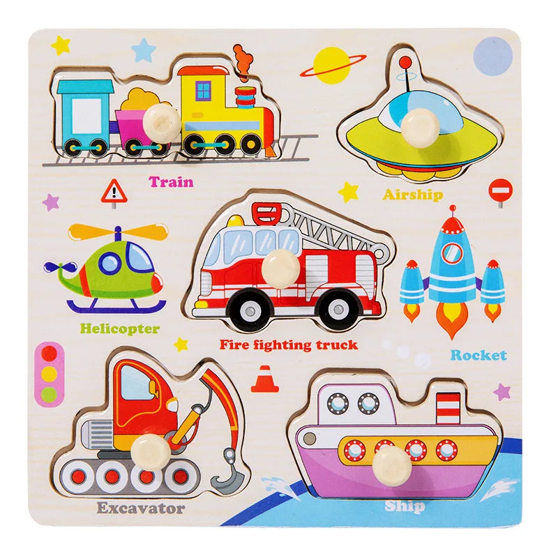 Baby Wooden Puzzles Montessori Toys 1 2 3 Years Toddler Toys Hand Grab Board Alphabet Number Cognition Learning Educational Toys