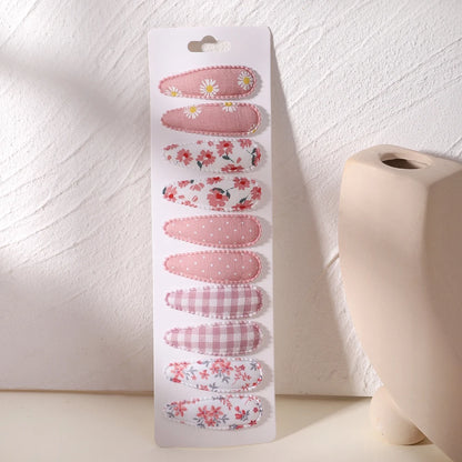 10Pcs/Lot Fresh Print Cotton Alloy Hair Clips for Kids Fabric Plaid BB Hairpins Girl Hairgripe Headwear Baby Hair Accessories