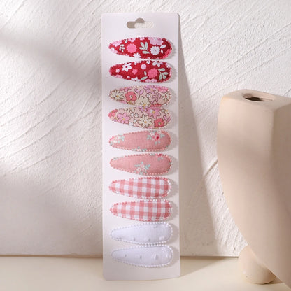 10Pcs/Lot Fresh Print Cotton Alloy Hair Clips for Kids Fabric Plaid BB Hairpins Girl Hairgripe Headwear Baby Hair Accessories