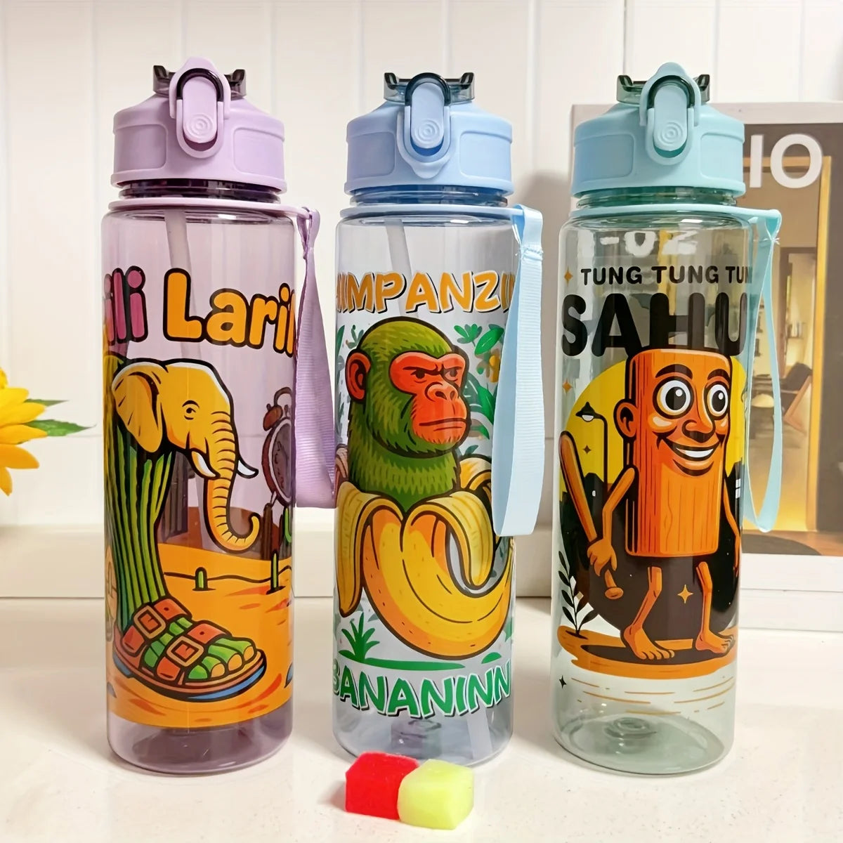 750ML Italian Brainrot Water Bottle Outdoor Drinking Cartoon Sports Cups Tung Tung Tung Sahur Tralalero Tralala Christmas Gift