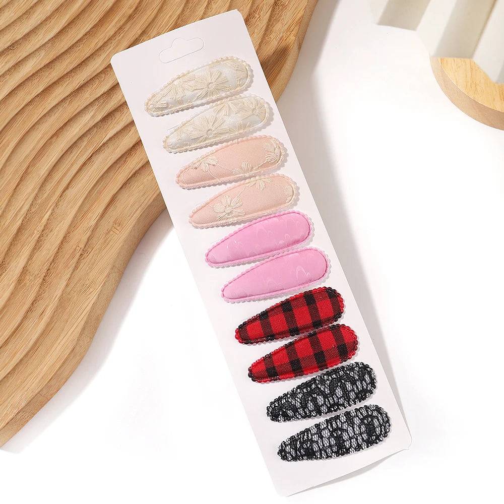 10Pcs/Lot Fresh Print Cotton Alloy Hair Clips for Kids Fabric Plaid BB Hairpins Girl Hairgripe Headwear Baby Hair Accessories