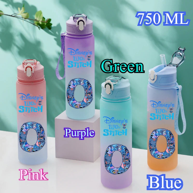 750ML Disney Stitch Letter A-Z Printed Water Bottle Large Capacity Drinking Portable Anime Outdoor Sport Water Cup Bottle Gift