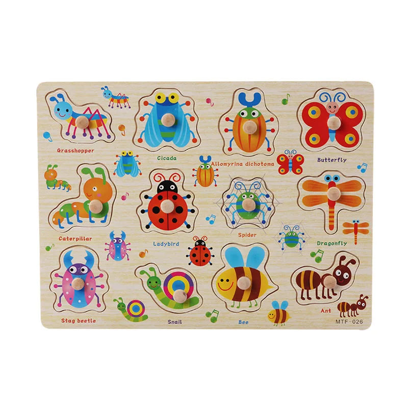 Baby Wooden Puzzles Montessori Toys 1 2 3 Years Toddler Toys Hand Grab Board Alphabet Number Cognition Learning Educational Toys