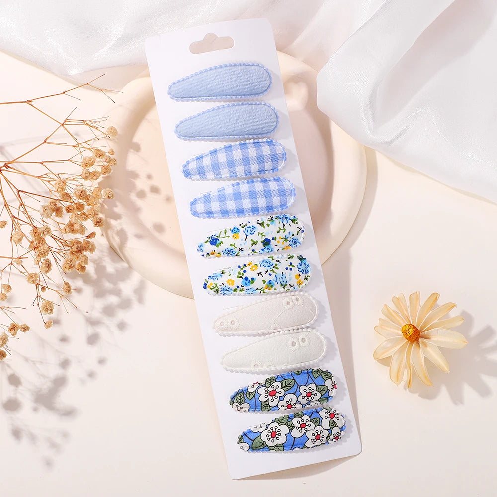 10Pcs/Lot Fresh Print Cotton Alloy Hair Clips for Kids Fabric Plaid BB Hairpins Girl Hairgripe Headwear Baby Hair Accessories