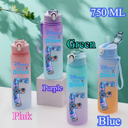 750ML Disney Stitch Letter A-Z Printed Water Bottle Large Capacity Drinking Portable Anime Outdoor Sport Water Cup Bottle Gift