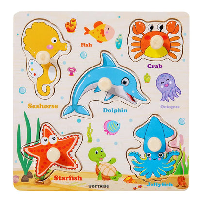 Baby Wooden Puzzles Montessori Toys 1 2 3 Years Toddler Toys Hand Grab Board Alphabet Number Cognition Learning Educational Toys