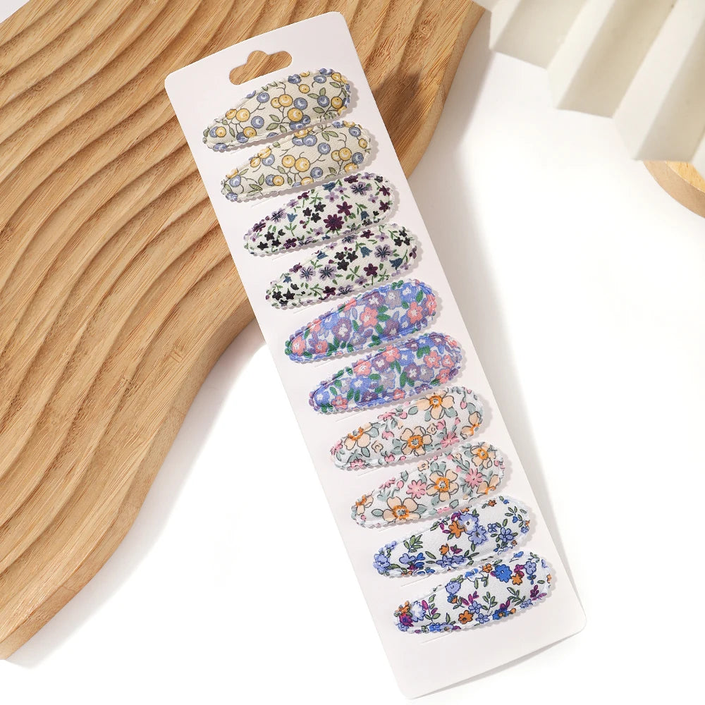 10Pcs/Lot Fresh Print Cotton Alloy Hair Clips for Kids Fabric Plaid BB Hairpins Girl Hairgripe Headwear Baby Hair Accessories