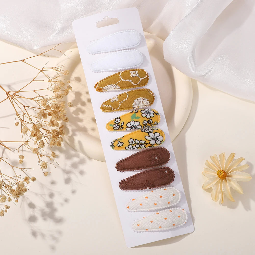 10Pcs/Lot Fresh Print Cotton Alloy Hair Clips for Kids Fabric Plaid BB Hairpins Girl Hairgripe Headwear Baby Hair Accessories