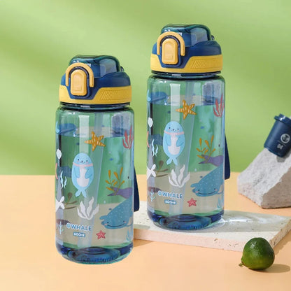 600ml Cartoon Animal Water Bottle Portable Safety Lock Cute Straw Cup Kids Leak-proof Drinking Jug For Outdoor Camping Travel