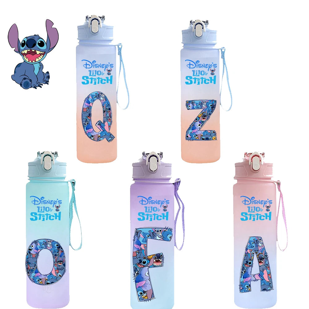750ML Disney Stitch Letter A-Z Printed Water Bottle Large Capacity Drinking Portable Anime Outdoor Sport Water Cup Bottle Gift
