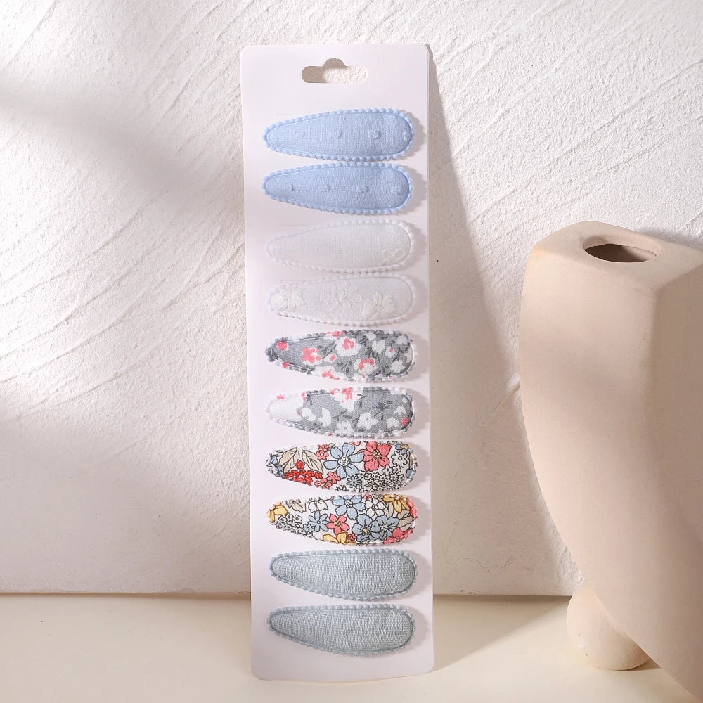 10Pcs/Lot Fresh Print Cotton Alloy Hair Clips for Kids Fabric Plaid BB Hairpins Girl Hairgripe Headwear Baby Hair Accessories