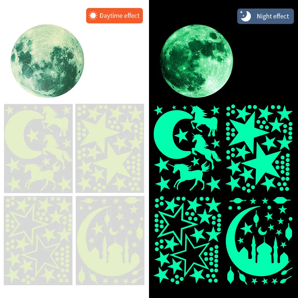 Glow-in-the-Dark Moon & Stars Wall Stickers – Luminous Décor for Kids’ Rooms & Nurseries