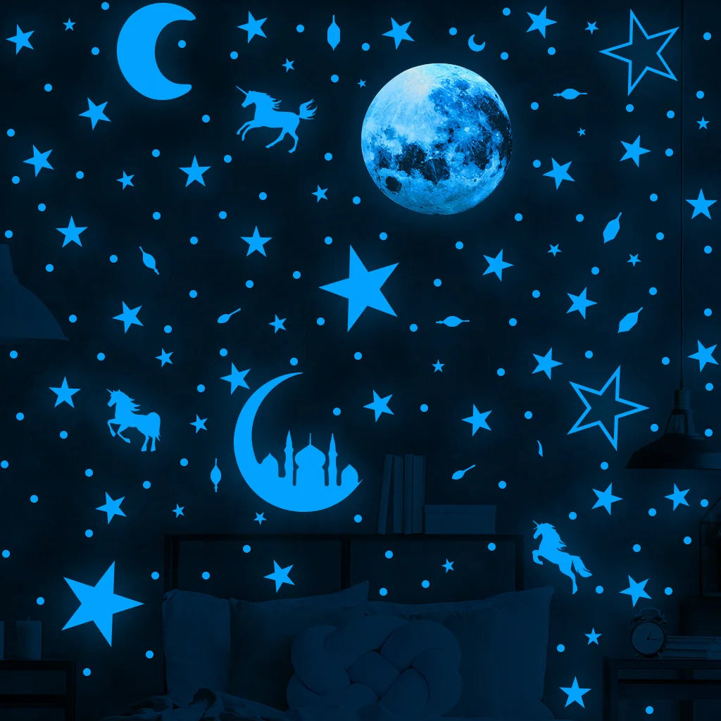 Glow-in-the-Dark Moon & Stars Wall Stickers – Luminous Décor for Kids’ Rooms & Nurseries