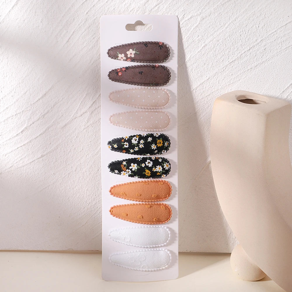 10Pcs/Lot Fresh Print Cotton Alloy Hair Clips for Kids Fabric Plaid BB Hairpins Girl Hairgripe Headwear Baby Hair Accessories