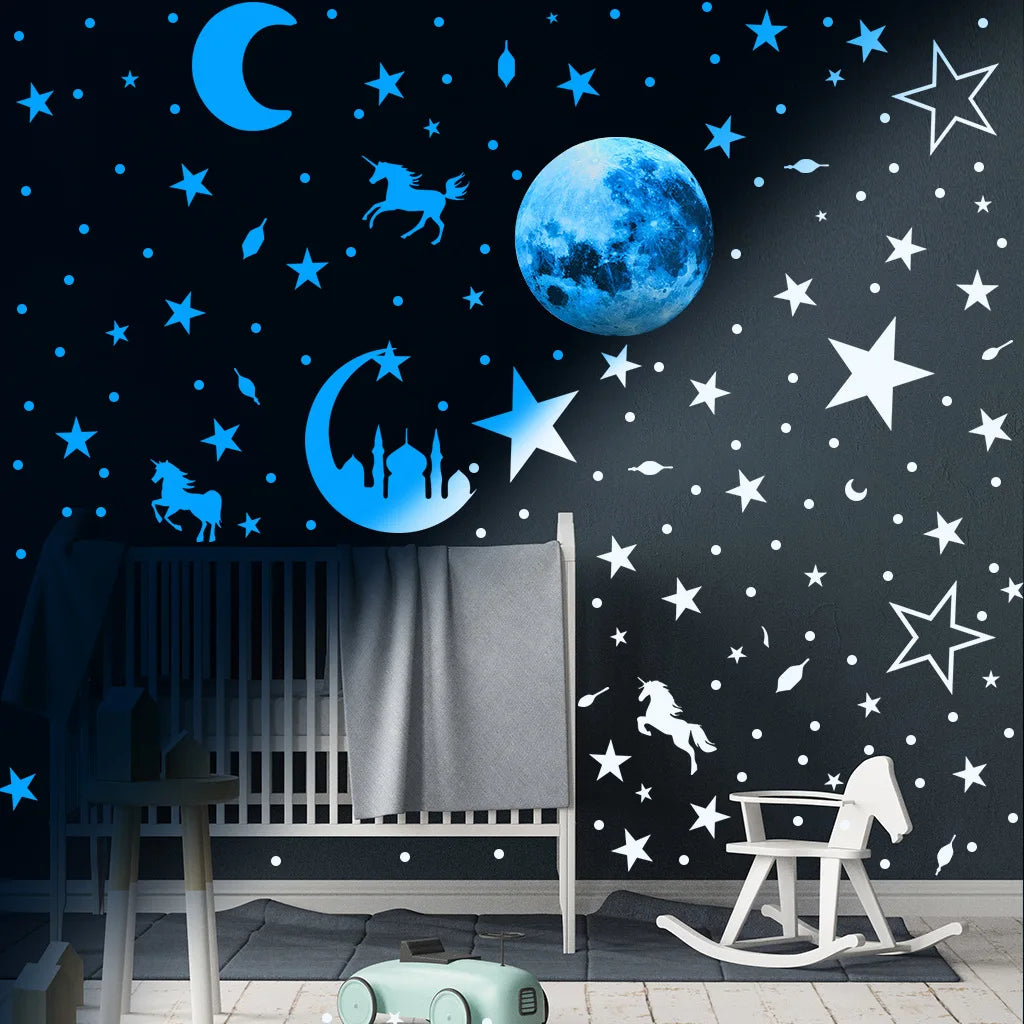 Glow-in-the-Dark Moon & Stars Wall Stickers – Luminous Décor for Kids’ Rooms & Nurseries