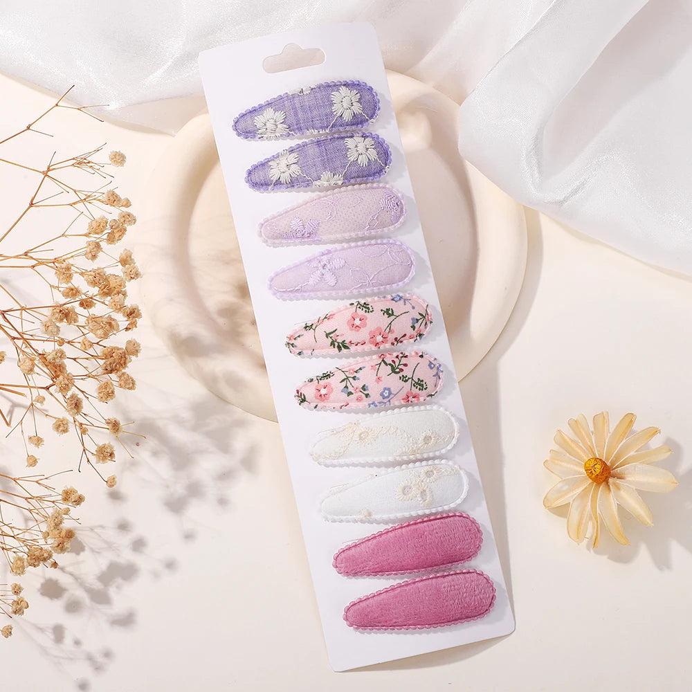 10Pcs/Lot Fresh Print Cotton Alloy Hair Clips for Kids Fabric Plaid BB Hairpins Girl Hairgripe Headwear Baby Hair Accessories