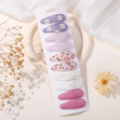 10Pcs/Lot Fresh Print Cotton Alloy Hair Clips for Kids Fabric Plaid BB Hairpins Girl Hairgripe Headwear Baby Hair Accessories