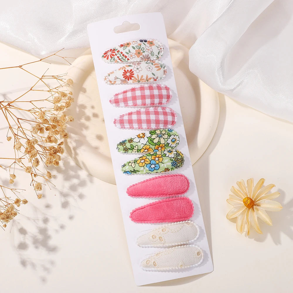 10Pcs/Lot Fresh Print Cotton Alloy Hair Clips for Kids Fabric Plaid BB Hairpins Girl Hairgripe Headwear Baby Hair Accessories