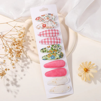 10Pcs/Lot Fresh Print Cotton Alloy Hair Clips for Kids Fabric Plaid BB Hairpins Girl Hairgripe Headwear Baby Hair Accessories