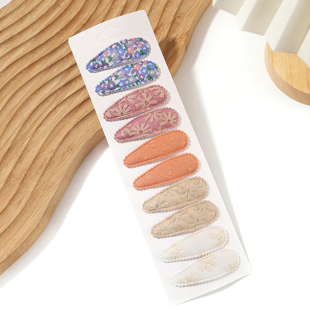 10Pcs/Lot Fresh Print Cotton Alloy Hair Clips for Kids Fabric Plaid BB Hairpins Girl Hairgripe Headwear Baby Hair Accessories